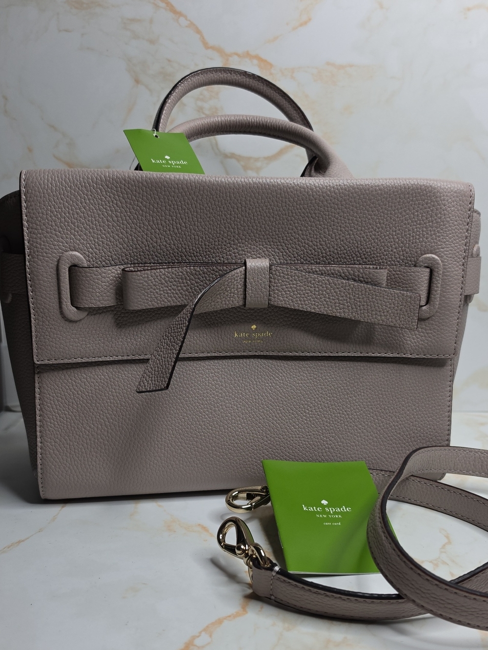 kate spade Pebbled Leather Bow Satchel in Taupe Natala avalon Place mossefrost